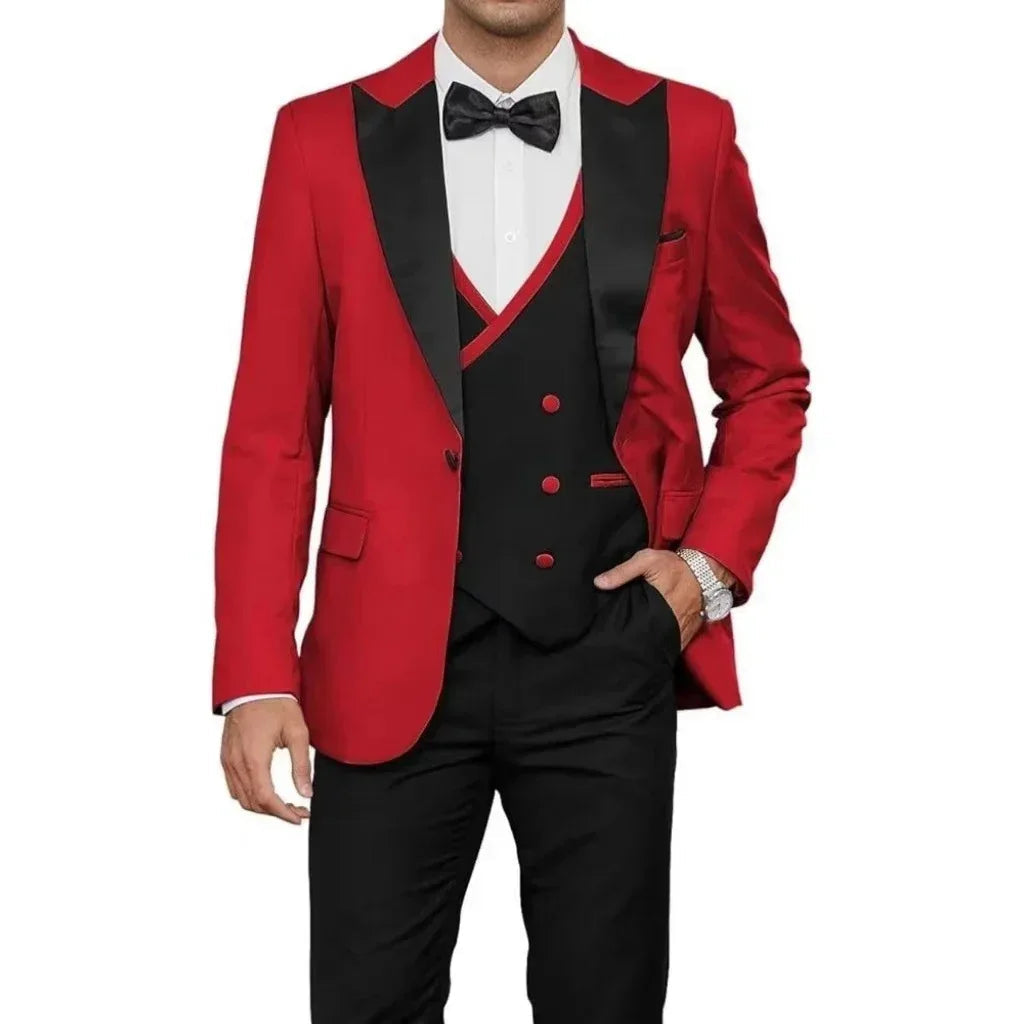 Voguable  New Solid Suits for Men Slim Fit Groom Wedding Suits Tuxedo Best Man Blazer Vest Pants 3 Pieces Fashion Marriage Costume voguable