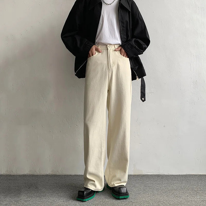 Baggy Beige Jeans Men Fashion Casual Oversized Wide Leg Jeans Men Streetwear Korean Loose Straight Denim Pants Mens Trousers voguable