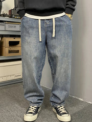 Voguable  American Style Casual Faded Wide Leg Jeans Men's Loose Fit plus Size Straight Cut Denim Pants Fashion Urban Wear Spring Autumn voguable