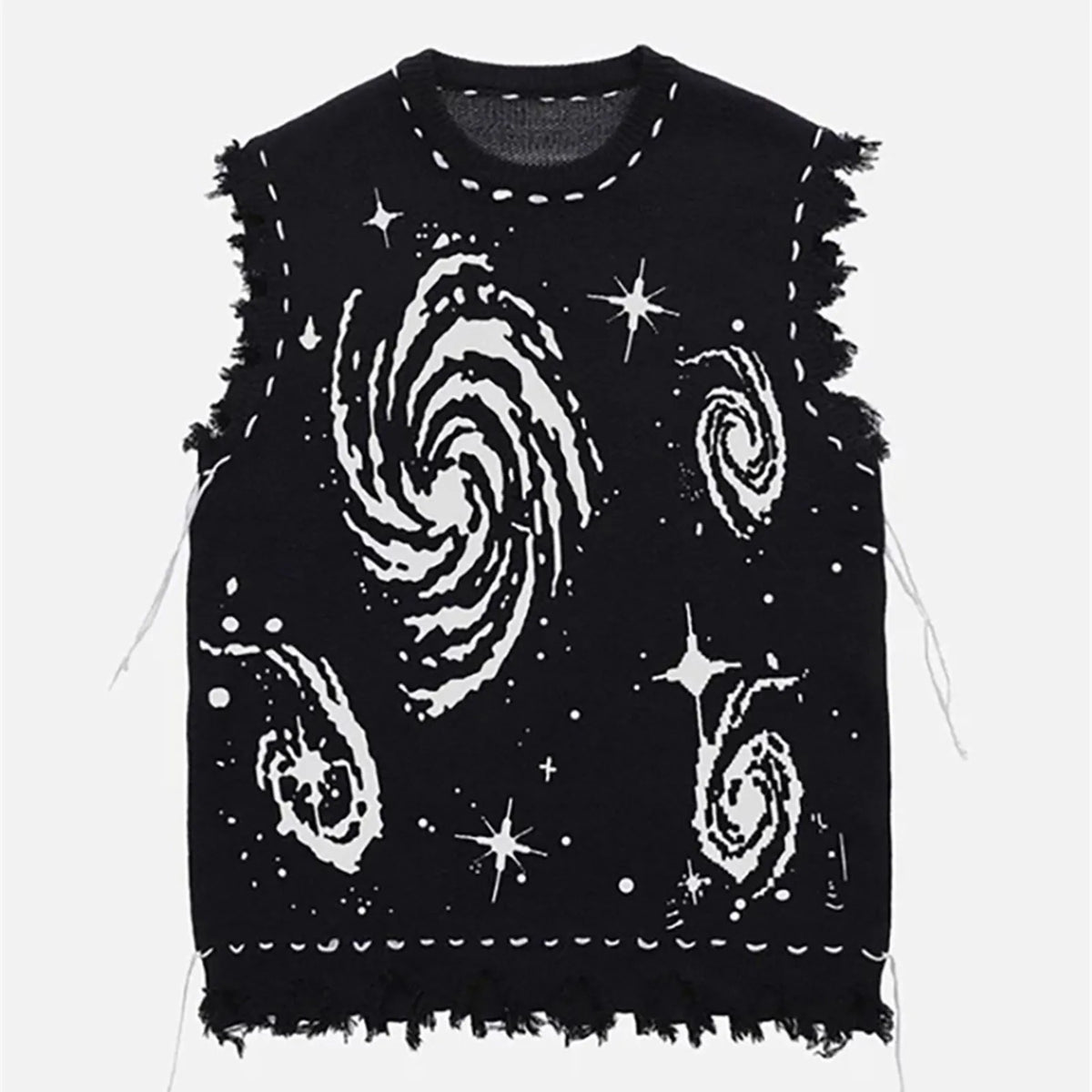 Harajuku Vest Sweater for men 2024 Ropa  Streetwear BF Tassel Jumper Fashion Casual Knitting Tanks Print Korean Waistcoat vest voguable