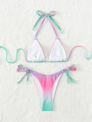 Voguable Sexy Micro Bikini 2024 Women Pink Gradient Push Up Bikinis Sets Biquini Ribbed Bathing Suit Tie Side Triangle Swimwear Beachwear voguable