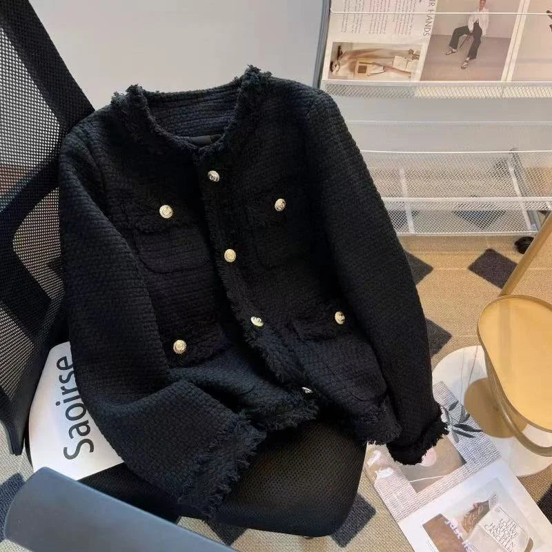 Fashion Tweed Jacket Women Winter Thick Warm Single Breasted O Neck Coats Korean Elegant Office Lady All Match Outwear Mujer New voguable