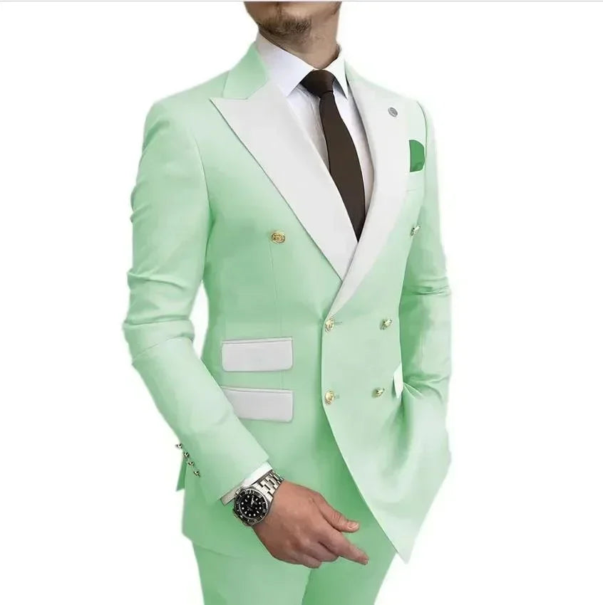 Voguable  Men's Modern Slim Fit Double Breasted Tuxedo Suit with Peak Lapel for Wedding Business Evening Party voguable