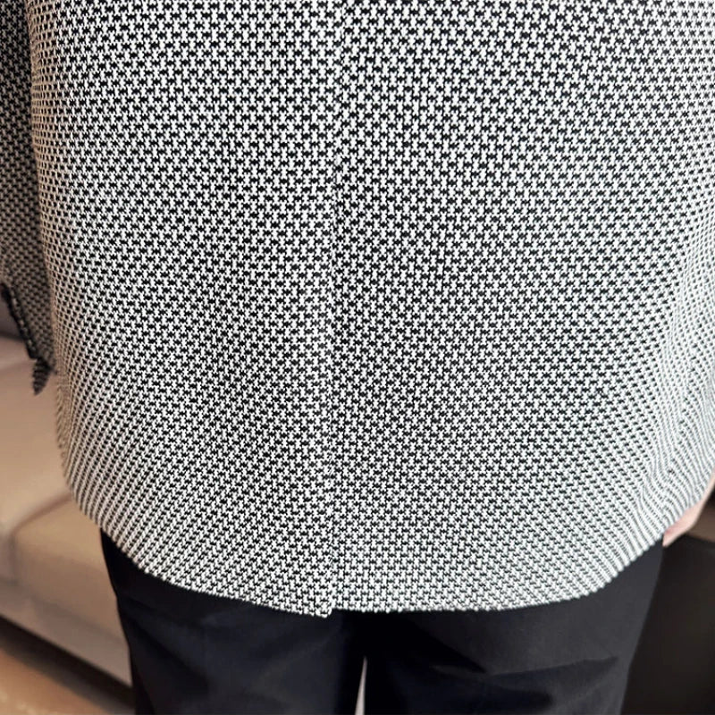 Voguable  Men's Casual Checkered Suit Jacket High-quality Korean Luxury Business Slim Fit Blazer Wedding Groom Tailcoat Suit Size 4XL-M voguable