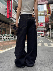 Grunge Black Jeans Women Y2k Vintage Oversized High Street Wide Cargo Denim Trousers Casual Baggy Straight Denim Pants voguable