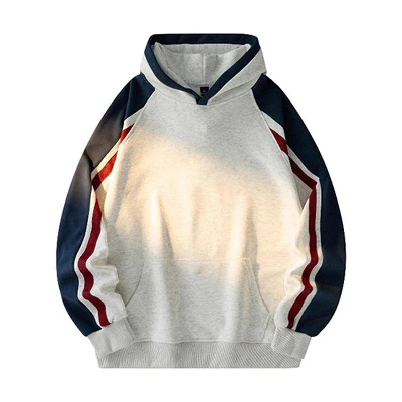 New American Retro Men's Hooded Sweatshirt Casual Harajuku Navy Patchwork Long Sleeve Pullover Autumn High Quality Hoodies M-3XL voguable