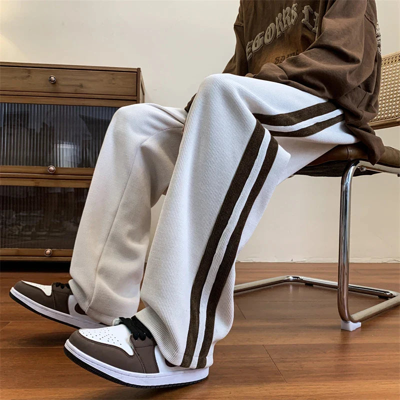 Loose Coffee Corduroy Pants Men Women Drawstring Striped Wide Leg Pants Autumn Casual Easy Care Anti-wrinkle Mopping Trousers gotmes-shop