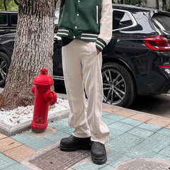 Voguable  Side Stripes Lines American Retro Casual Men Straight Loose Solid Color Versatile Sports Trousers voguable
