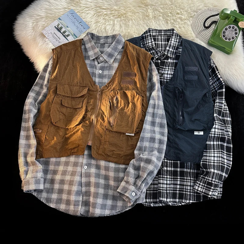 American Outdoor Multi-function Short Vest Jacket Basic Commuting Versatile Vest Cityboy Workwear Waistcoat Aesthetic Urban Chic voguable
