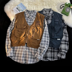 American Outdoor Multi-function Short Vest Jacket Basic Commuting Versatile Vest Cityboy Workwear Waistcoat Aesthetic Urban Chic voguable