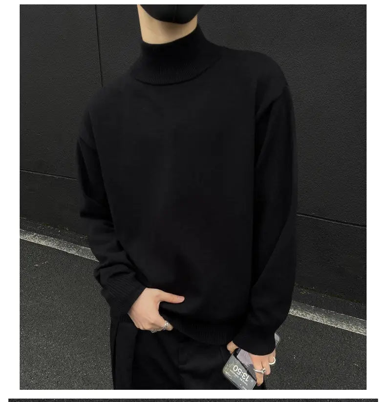 Men's Light Luxury Knit Mock Neck Sweater Autumn Winter Fashion Korean Long Sleeve Streetwear Leisure All-match Knitwear voguable