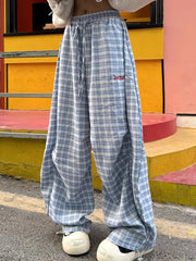 Streetwear Y2K Plaid Pants Women Vintage American High Waist Scimitar Pants Harajuku Oversize Loose Bf Casual Trousers New voguable