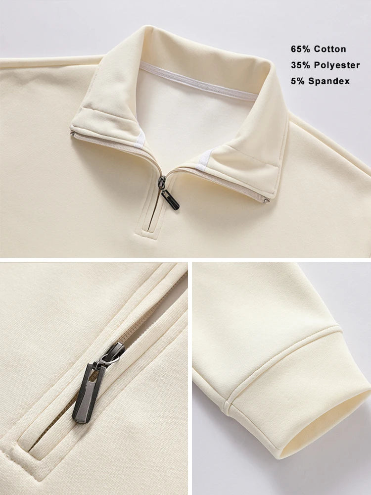 Autumn New Hoodies Men Korean Fashion 320G Heavy Cotton Long Sleeved Half Zip-Up Sweatshirts voguable