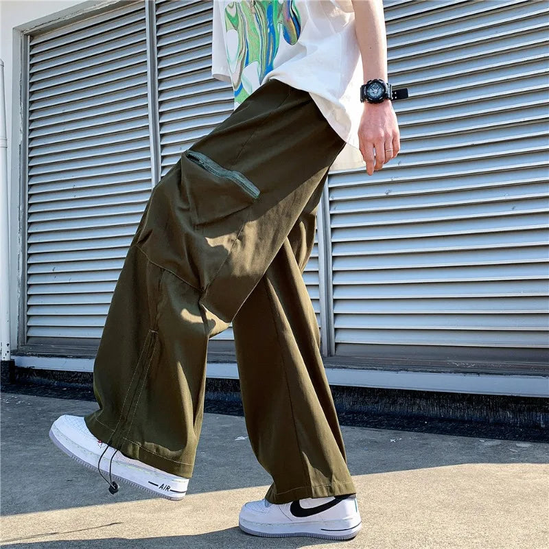 Voguable  Japanese Overalls Men Functional Multi-pocket Pants Korean Urban Streetwear Trend High-end Elastic Waist Lace Casual Trousers voguable