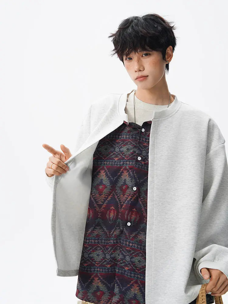 Jacket men Stand Up Collar Single Breasted Fake Two Piece Jacket Autumn Thin Ethnic Print Patchwork Mens Outerwear Coat men new voguable