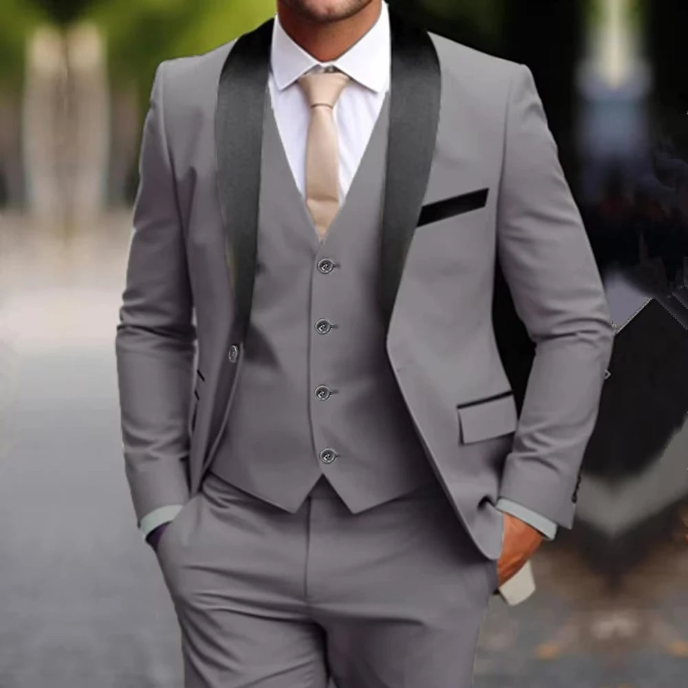 Voguable  New khaki Business Formal Men Suit Groomsman Wedding Party Prom Male Tuxedos 3 Piece Set voguable
