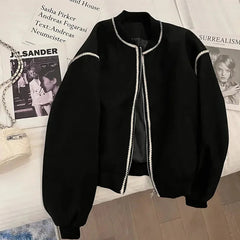 Vintage Stripe Splicing Women Jacket Y2K Autumn Korean V Neck Loose Baseball Coats Female Harajuku All-Match Warm Outwear New voguable
