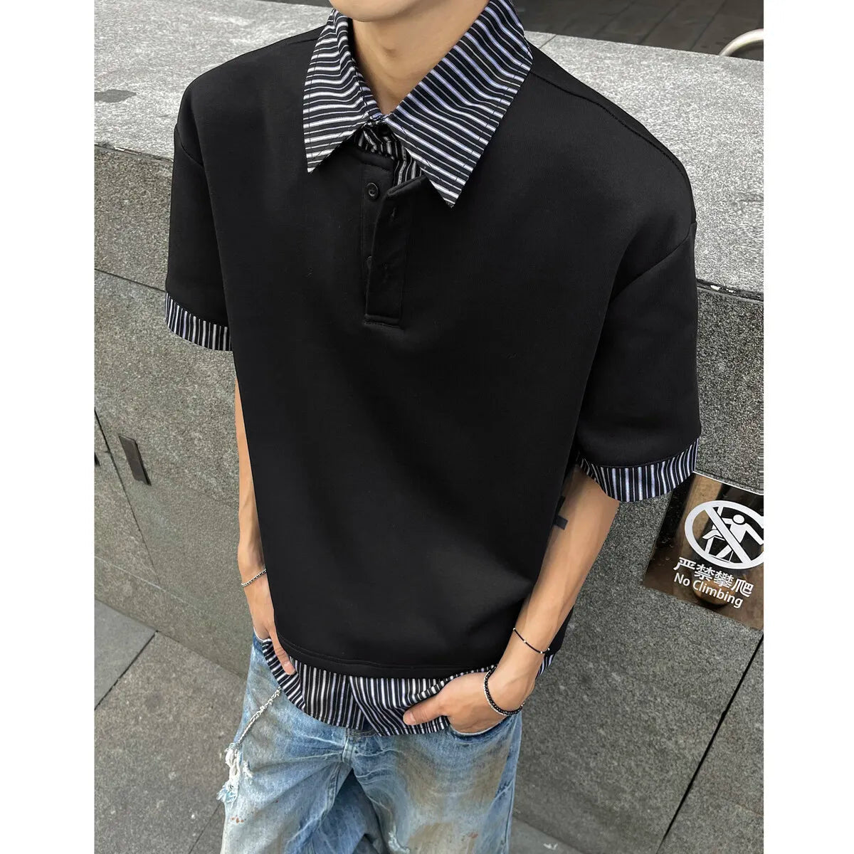 Men Striped Polo Shirt Slim Fit Fake Two Piece Tshirt Summer 2025 Fashion Trendy Mens Breathable Casual Turn Down Collar Tops voguable