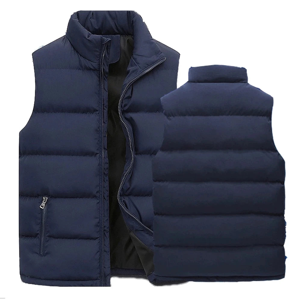 Mens Vest Jacket Warm Sleeveless Jackets Winter Waterproof Zipper Coat Autumn Stand-up Collar Casual Waistcoat Brand Clothing voguable