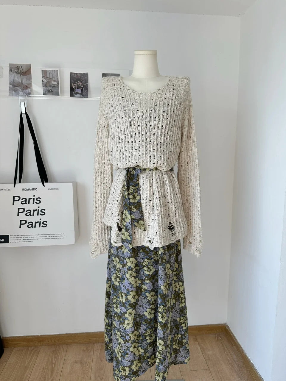 Voguable 2024 Spring Casual Sexy Style 2 Piece Set Women Round Neck Solid Sweater + Suspender Dresses Vintage Fairy Two Piece Dress Set voguable