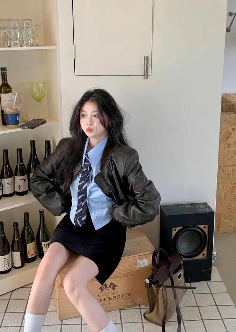 Streetwear Tie Shirts Women Preppy Jk White Long Sleeve Crop Tops Student Korean College Slim Blouses Spring Autumn New voguable