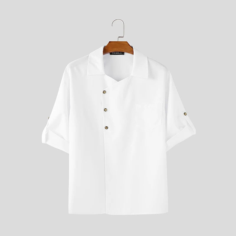 Men Shirt Lapel Short Sleeve Solid Color Casual Men Clothing Summer Streetwear 2025 Fashion Oversize Male Shirts Tops INCERUN voguable