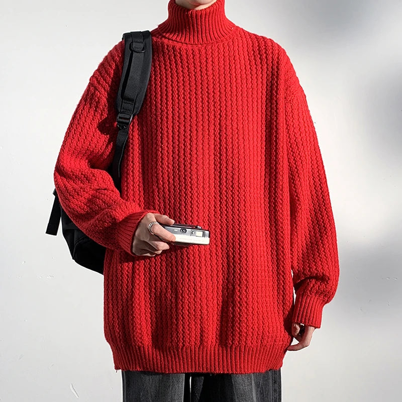 Voguable  Men's Sweaters High Necked Pullovers Autumn Winter New Styles Men's Solid Color Knitted Sweaters Business Casual Sweater voguable