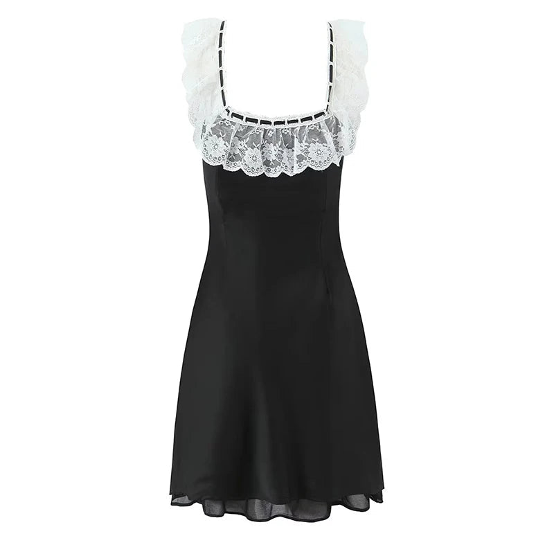 Romantic Girl Lace Spliced Sexy Off Shoulder Dress Women Short Sleeve Slim A-line Mini Dresses Summer Robe voguable