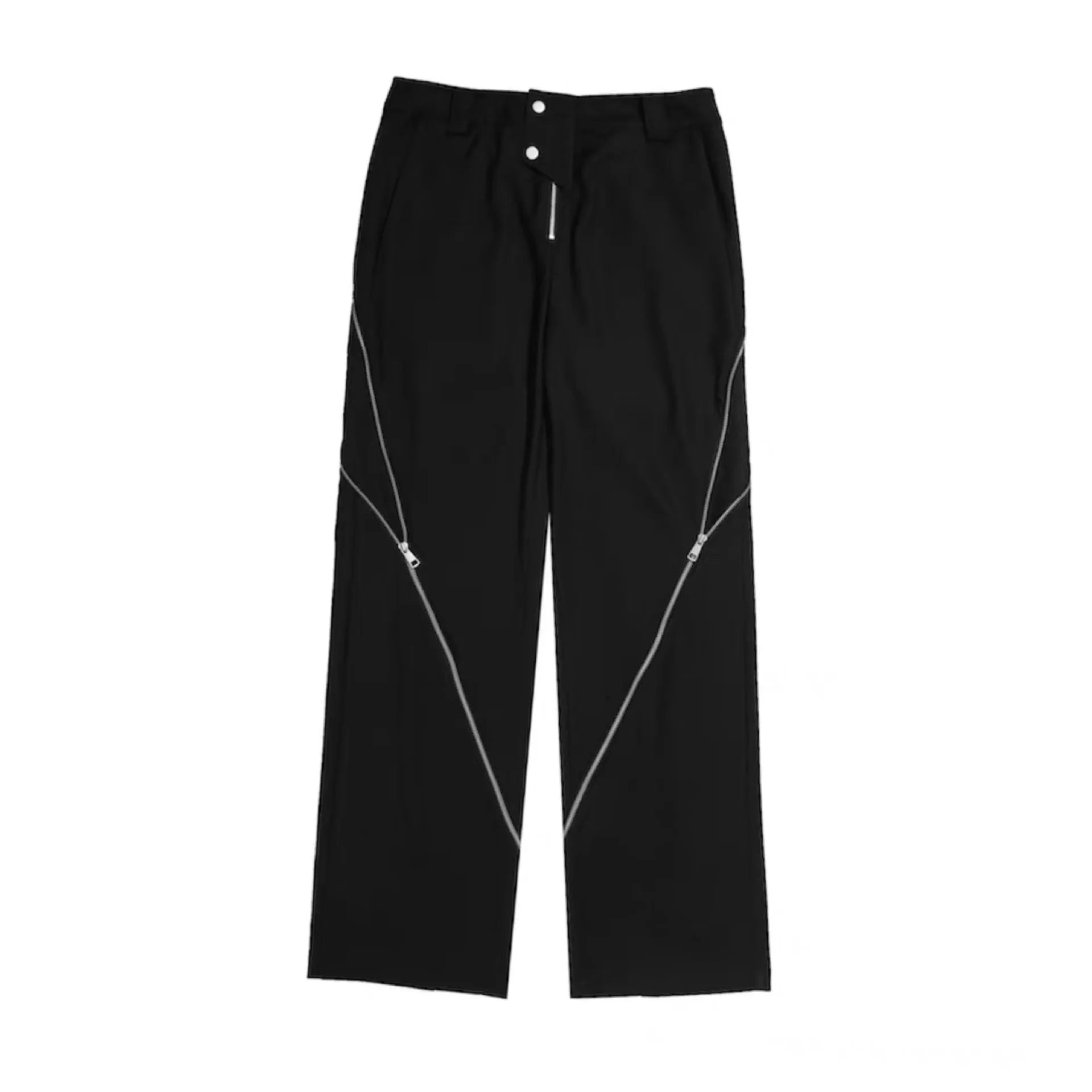 American Trendy Brand Men Black Zipper Design Slit Slightly Flared Pants Vertical Feeling Straight Casual Pants Retro Trousers gotmes-shop