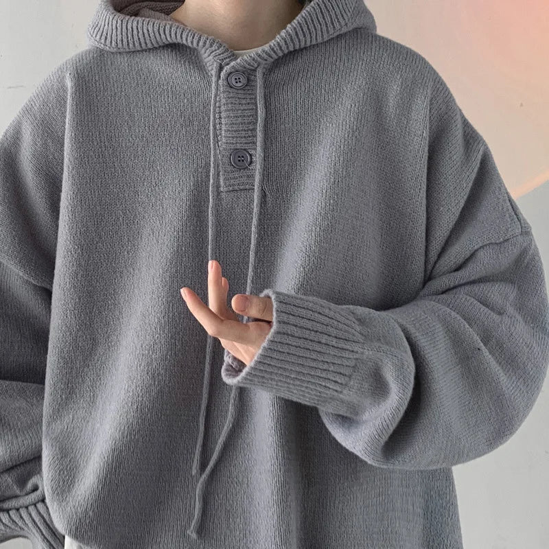 Voguable Men Hooded Sweater Spring and Autumn Seasons Japanese Vintage Lazy Coat Male Wearing Hat Knit Casual Fashion  Loose Sweater Top voguable