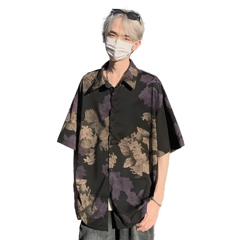 Summer Short Sleeved Shirt Men Retro Printed Shirt Mens Streetwear Loose Flower Shirts Mens Hawaiian Shirt Man Large Size 5XL voguable