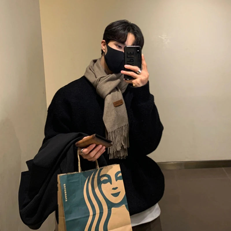 Men's Light Luxury Korean Popular Knit Pullover Sweater Fashion Retro O Neck Solid Color Long Sleeve Knitwear Streetwear Clothes voguable