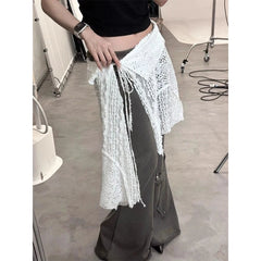 MEXZT Y2K Irregular Mini Skirts Women Harajuku Aesthetic White Lace Tulle Bandage Skirt Japanese Vintage Hollow Out Faldas New voguable