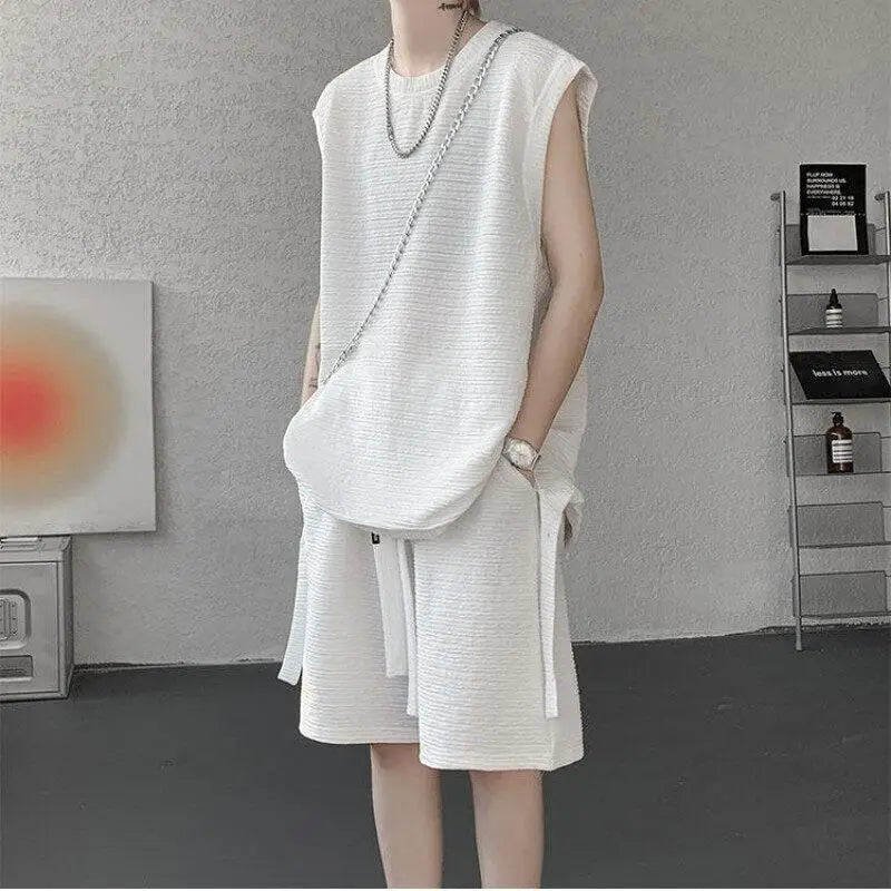 Voguable  Men's Solid Color 2-Piece Set Sleeveless T-Shirt And Shorts Loose Fit Summer Casual Comfortable Cotton Lounge Wear M-XXXXXL voguable