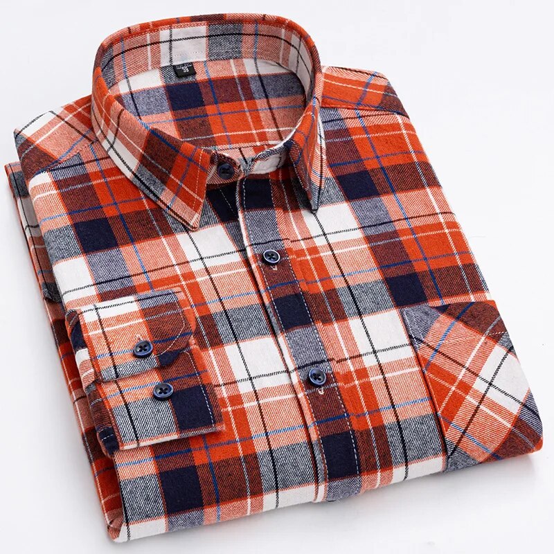 Pure Cotton Men's Plaid Shirt Long Sleeve Regular Fit Men Casual Oversized Shirt Leisure Autumn Male Blouse New Plus Size voguable