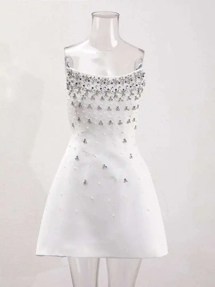 French Style Diamond Spliced Party Maxi Dresses For Women Slash Neck Sleeveless High Waist Black Female Dress 2025 voguable