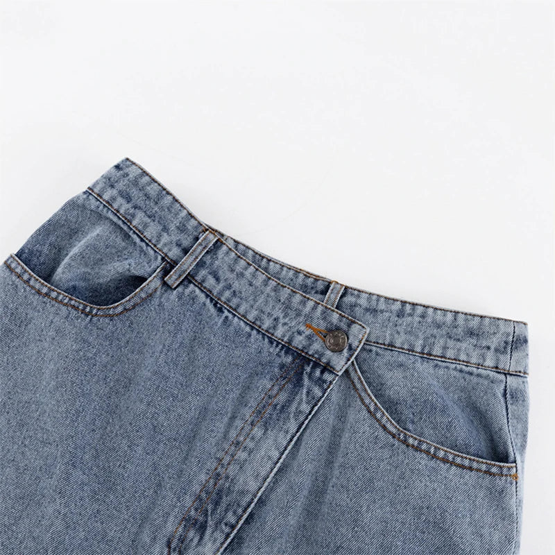 Voguable  Irregular Split High Waist Vintage Denim Button Autumn Long Skirts Slimming Mujer All-match Casual Skirt Streetwear Winter voguable