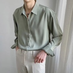 Luxury Spring Clothing Men's Casual Turn Down Collar Texture Shirts Vintage Buttons Solid Color Long Sleeve Leisure Clothes voguable