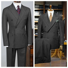 Voguable  Gray Striped Men's Suit 2 Piece Set Man double-breasted Slim Fit Business Formal suit Casual Suit Jacket Pant Groom's suit dress voguable