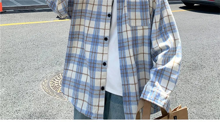 Loose Long Sve Plaid irt Men's Casual Sle Spring Autumn Harajuku Faion Couple Outerwear Comfortable Breathable voguable