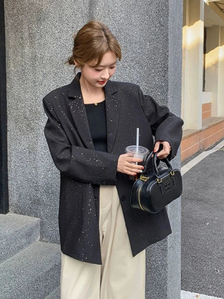 Elegant Black Blazer Women Fashion Sweet Long Sleeve Design Suit Coat Korean Casual Chic Female Fall Winter Sweet Jacket voguable