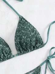 Voguable Sexy Neon Green 2 Piece Bikini Set Women Halter Metal Stap Push Up Swimsuit Summer Lace Up Beach Bathing Suit Thong Swimwear voguable