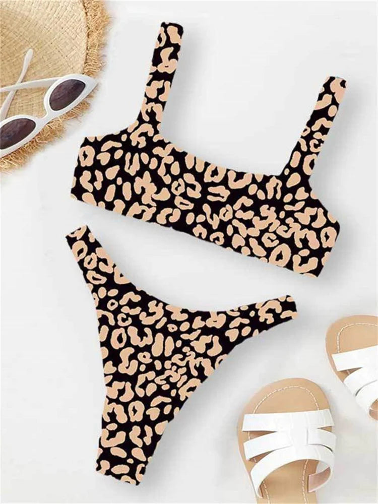 Voguable Sexy Micro Bikini Women Orange Leopard Push Up Padded Thong Swimsuit Female Cut Out Bathing Suit Swimwear voguable