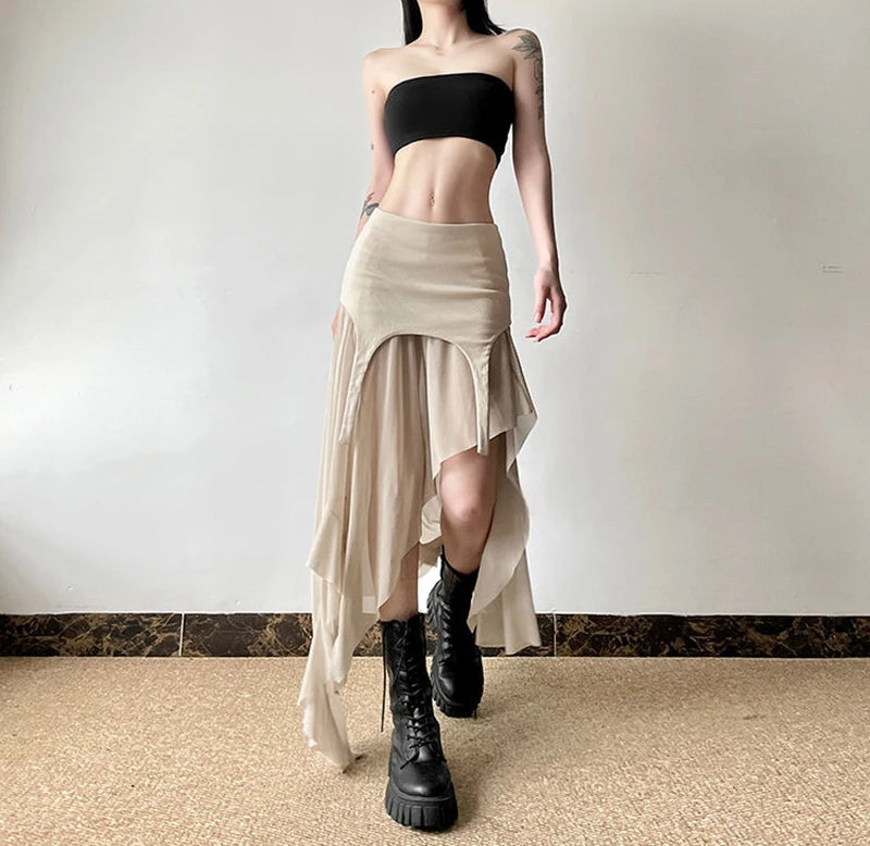 Sexy Irregular Y2K Skirts Women Vintage American High Waist Slim Slit Long Skirt Casual Lady Streetwear Retro Summer Skirts voguable