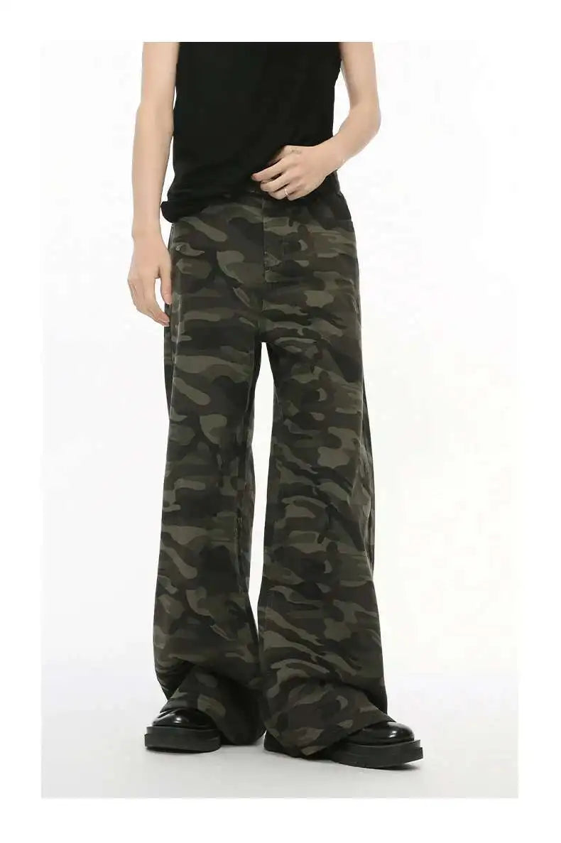 Vintage Camouflage Men's Jeans Fashion Washed Casual Wide Leg Denim Pants Autumn Winter Loose Male Trousers Old Blue 9C354 voguable