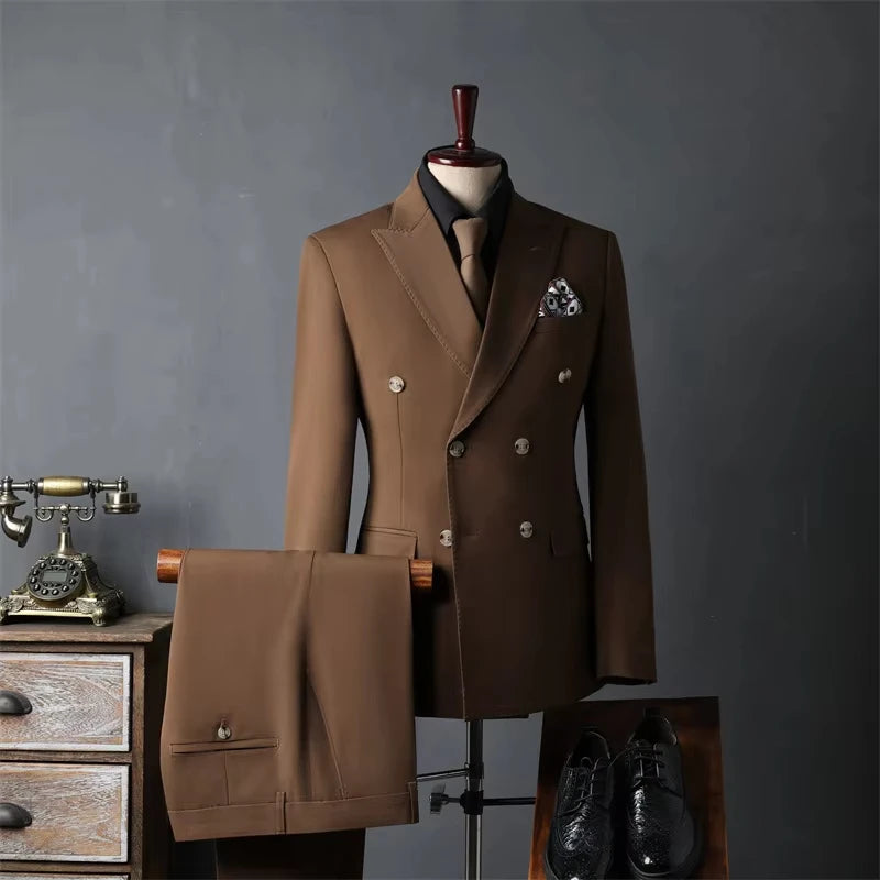 Voguable  New Classic Business Men's 2-Piece Suit Jacket Pants Slim Fit Groom Formal Event Men Clothing Temperament Wedding Dating Office voguable