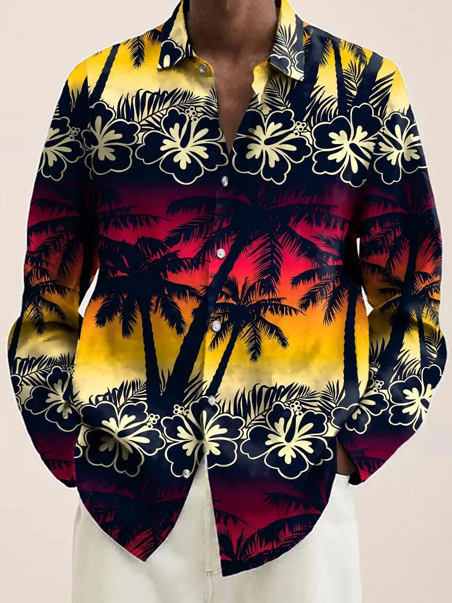 Mens Red Floral Print Long Sleeve Shirt Fashion Design Luxury Long Sleeve Tops Mens Four Seasons Button Lapel Shirt voguable