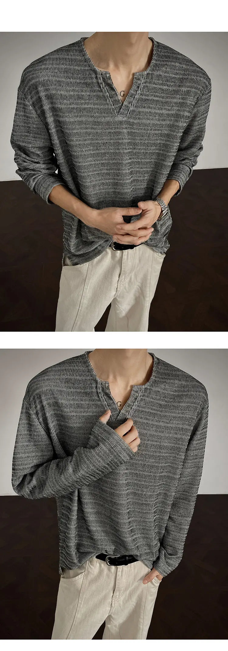 2025 New Fall Mens Long Sleeve Tshirt Soft Comfortable Casual Knitted Shirt V Neck Top Fashion Mens Clothing Teen Boys Clothing voguable