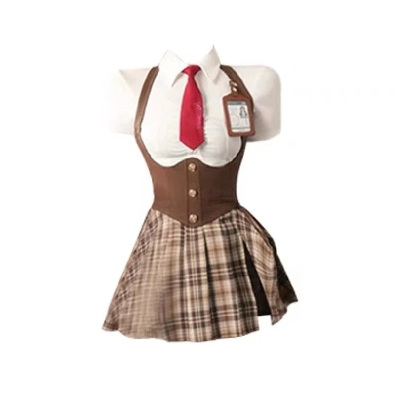 Voguable Autumn College Style JK Uniform Set Slim Shirt with Striped Tie Y2K Girls High Waist A- Line Pleated Skirt Fashion Suit voguable