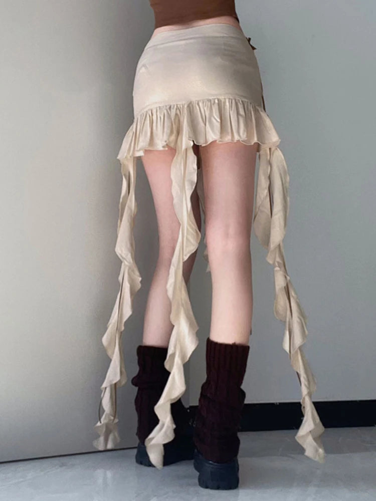 TARUXY Splice Folds Mini Skirt For Women Pocket High Waist Bnadage Skirts Womens 2023 Party Casual Lace Up Slim Skirts Ladies voguable